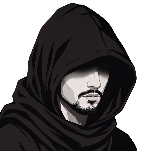 The Meezus mark: a figure in a black hood